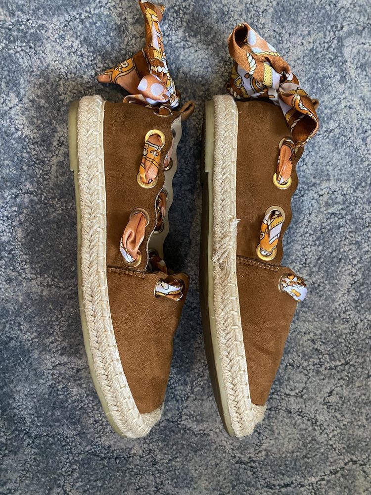 Espadryle juta zamszowe wiązane kolorowa kokarda boho rustykalne