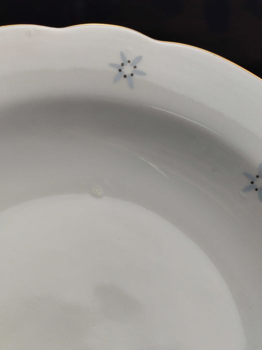 Złocone talerze obiadowe płaskie oraz głębokie - 8 + 9 sztuk - Colditz