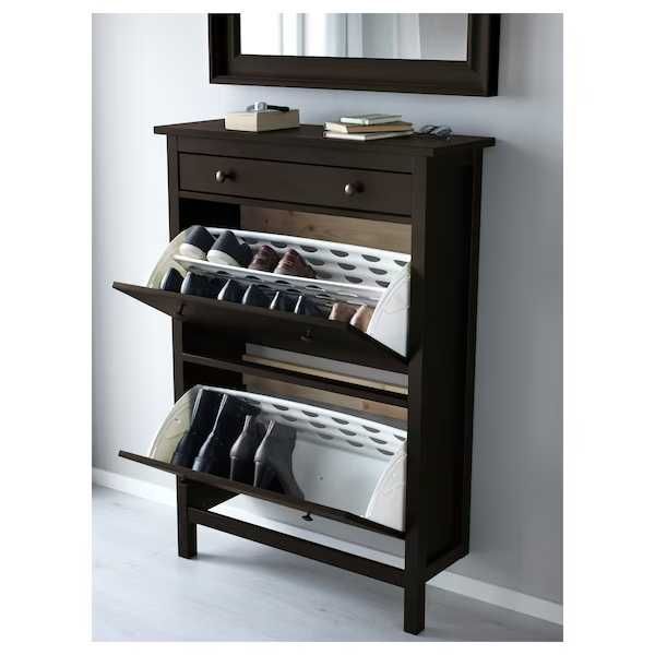 HEMNES Szafka na buty 2 przegrody, czarnobrąz 89x30x127 Nowa