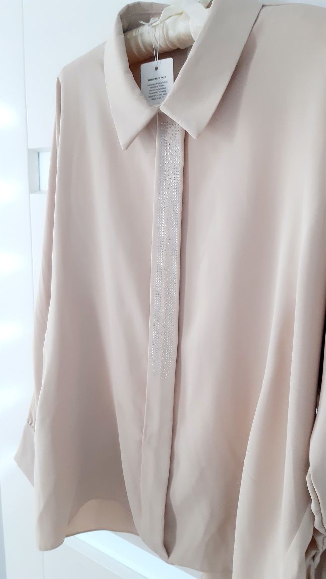 NOWA Beżowa koszula zdobiona  krój oversize do Xl + Bransoletka