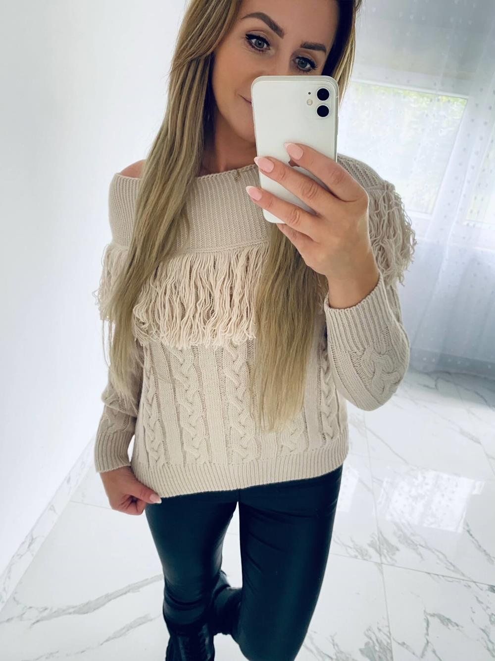 Sweter z Frędzlami Boho Vaiana Jasny Beż Uniwersalny
