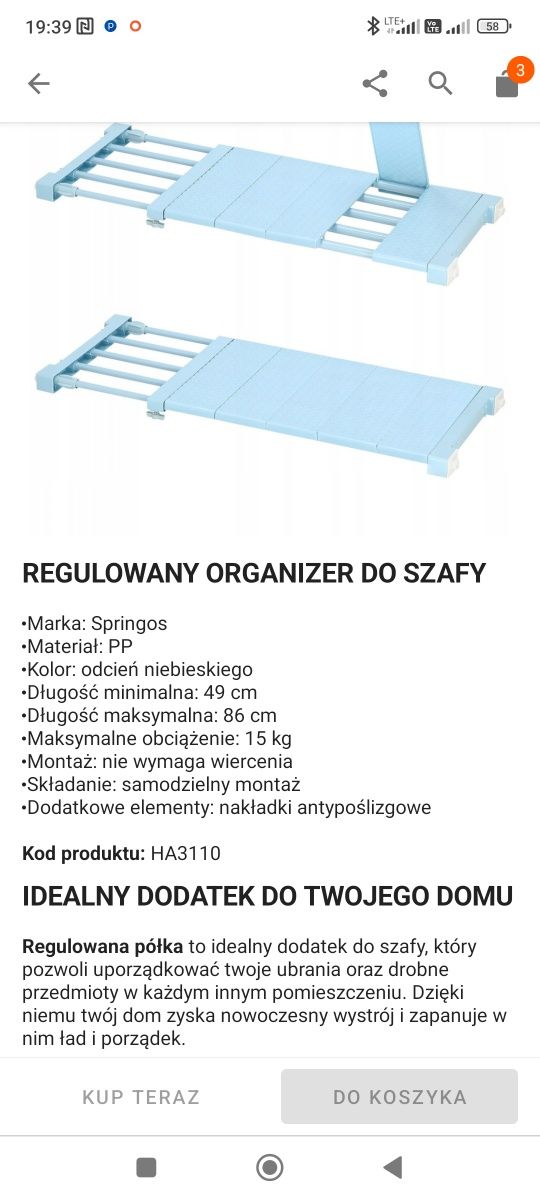 Regulowane półki do szafy