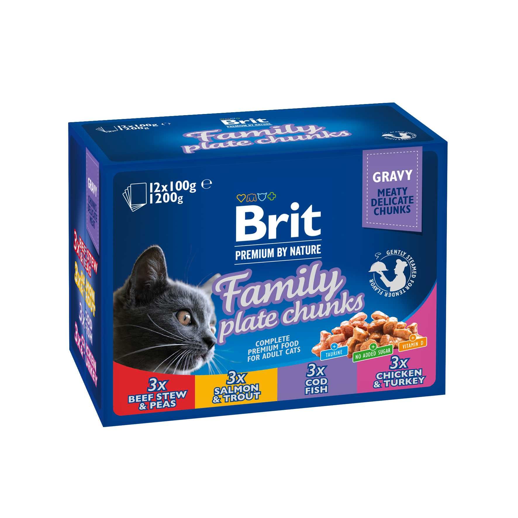 Влажный корм для кошек Brit Premium Cat Family Plate 4вкуса 12шт.х100г