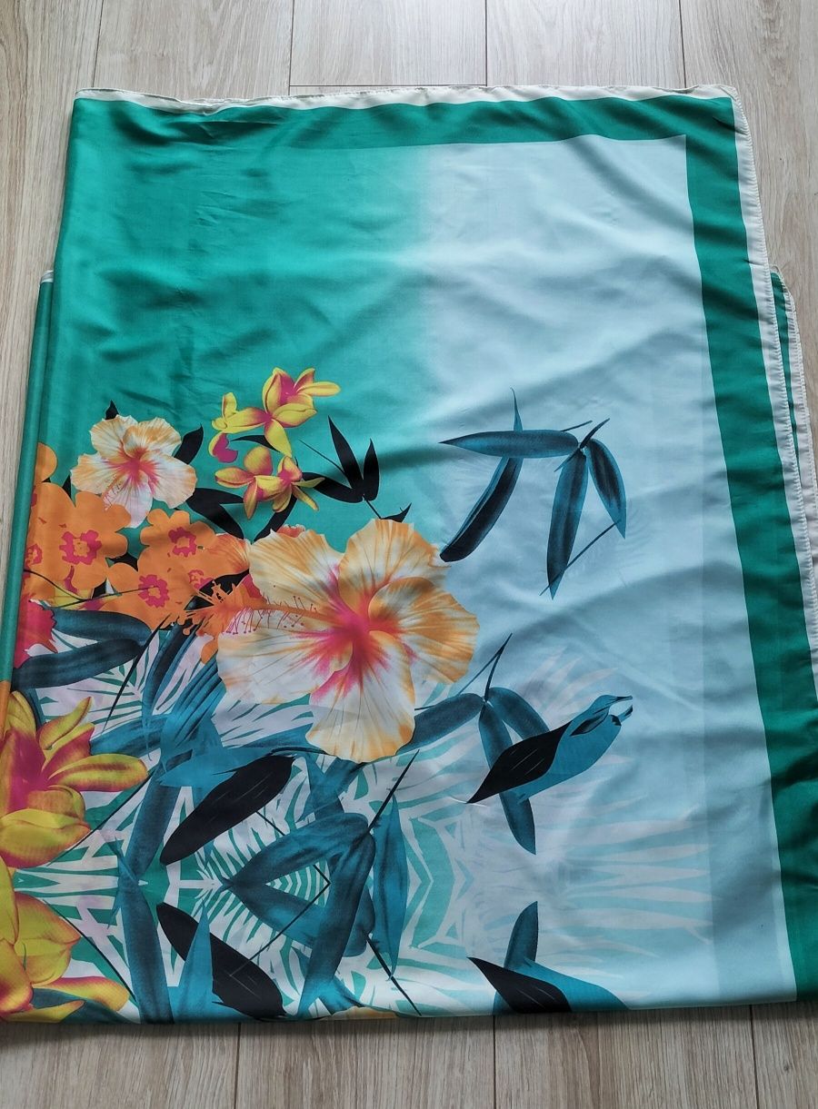 Piękna duża jedwabna chusta apaszka silk scarf shawl