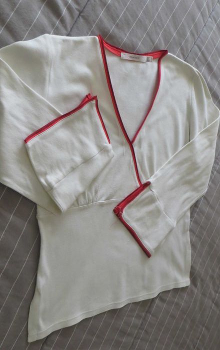 Pijama Woman Secret - Bege e orlas a vermelho - Tam. 36 - 100% algodão