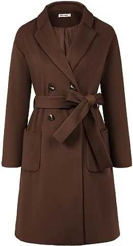 Damski płaszcz z klapami wełniany elegancki zimowy brązowy roz S