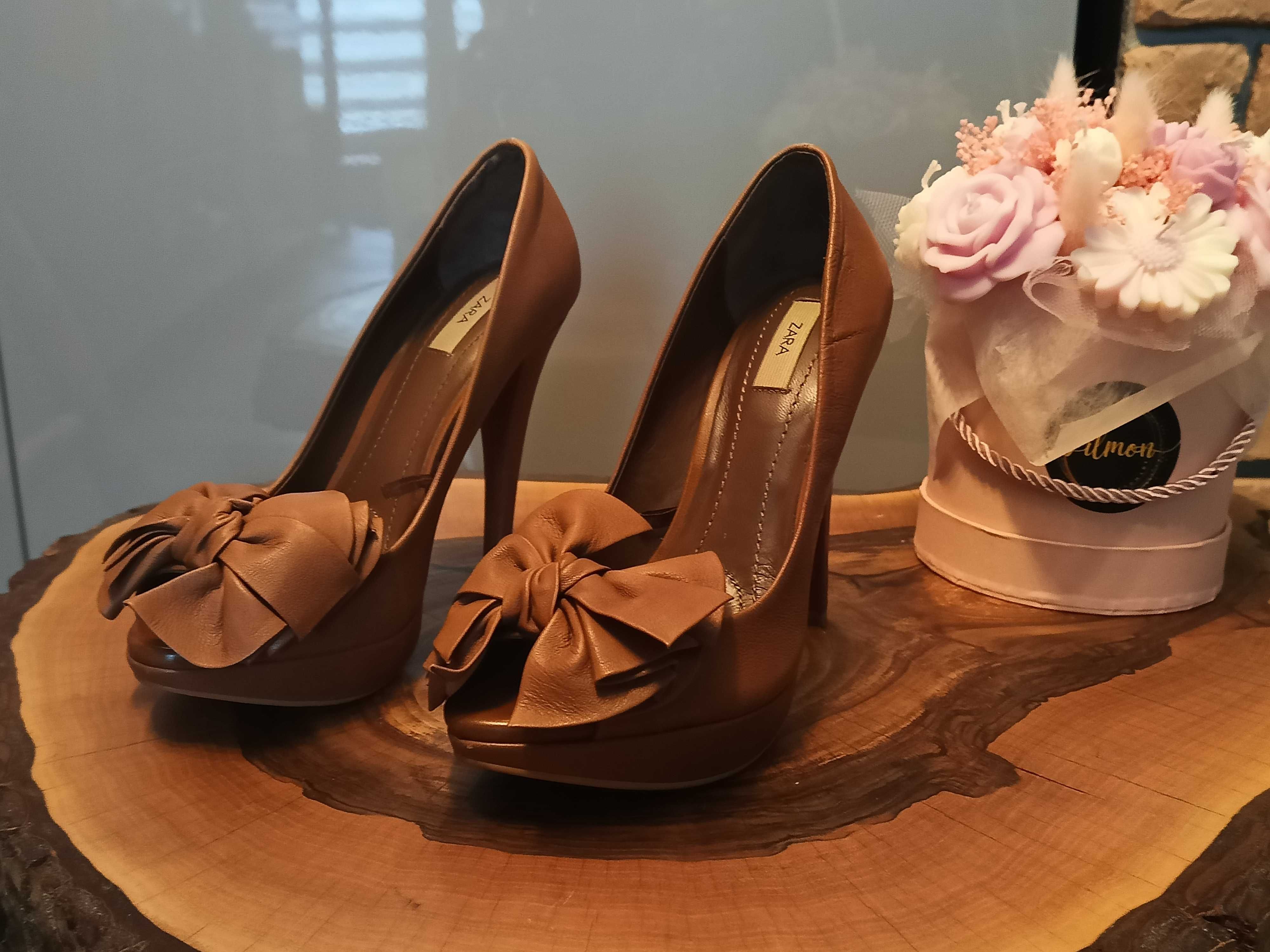Zara czółenka platformy skóra naturalna 36
