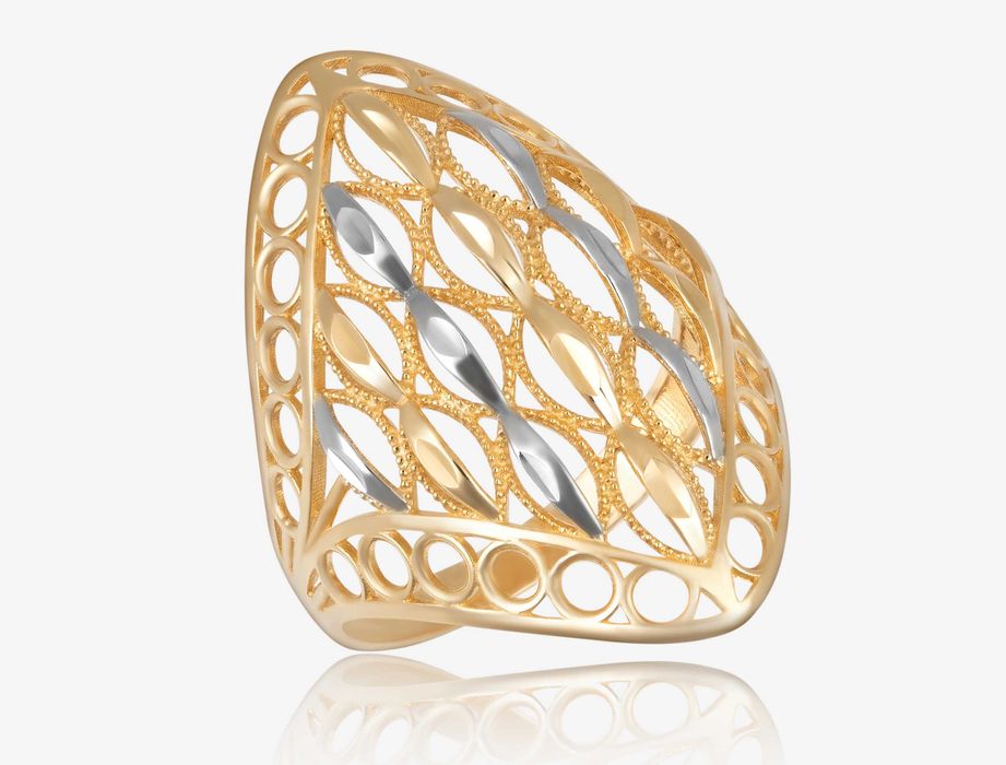 Złoty ażurowy pierścionek duży, sygnet, złoto 585