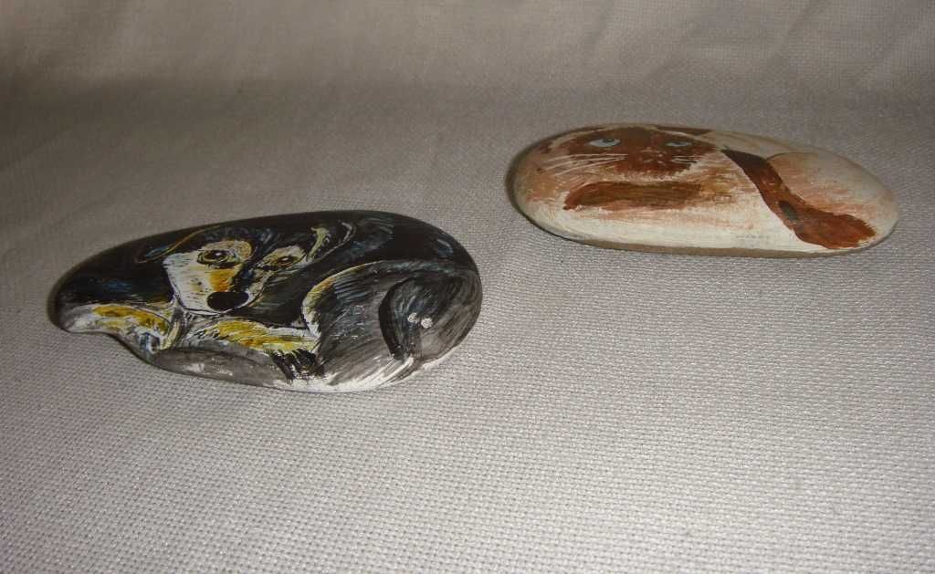 Картина на натуральном камне Кот Пес Собака Краски Рисунок на камнях