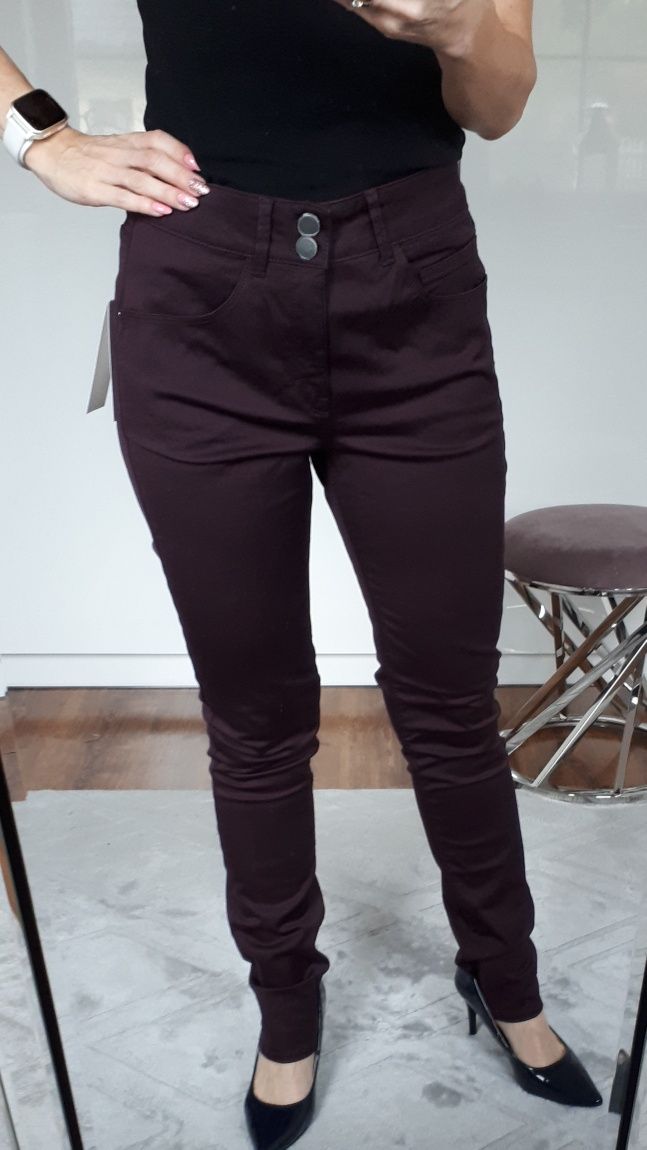 Spodnie damskie materiałowe slim fit bordowe XL
