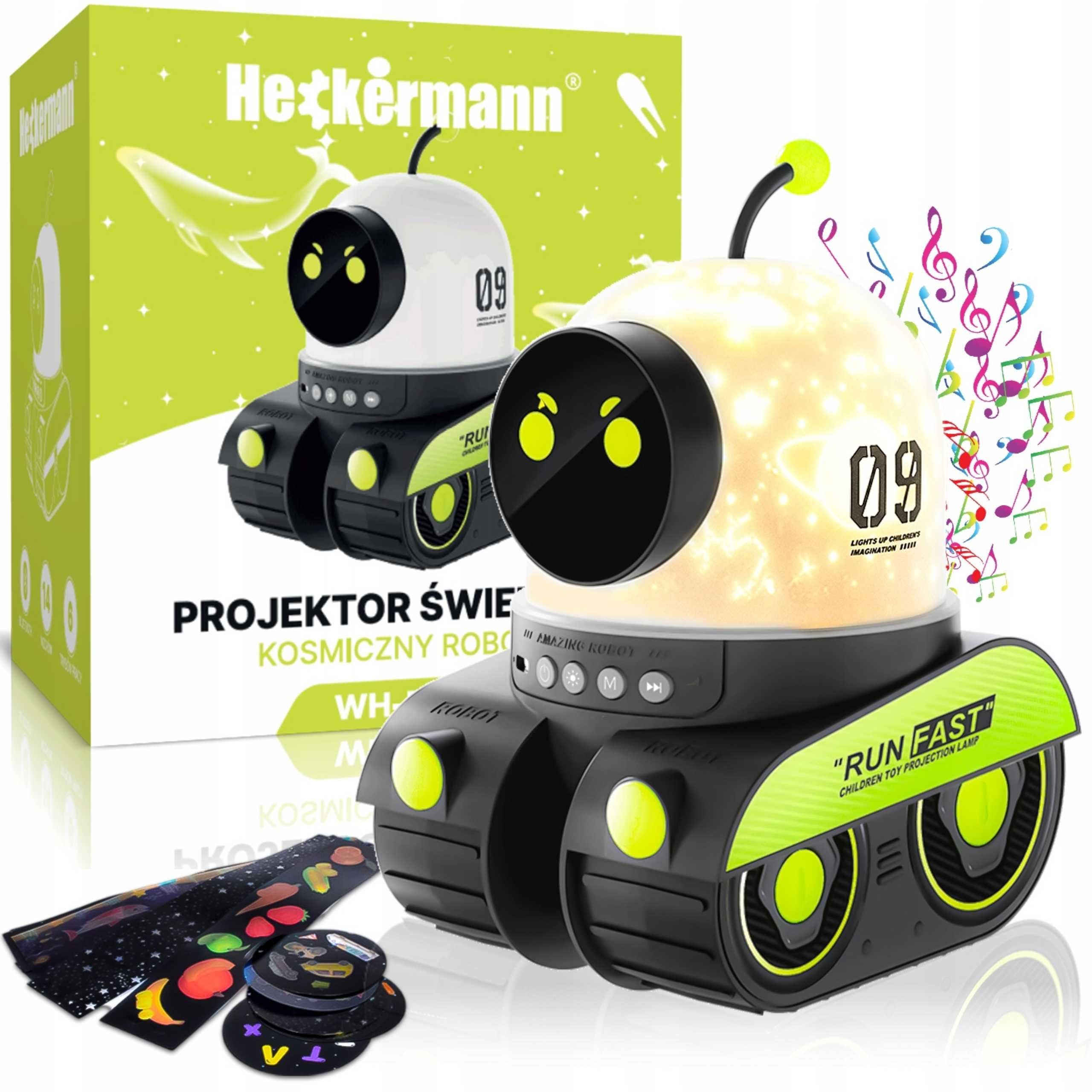 PROJEKTOR GWIAZD dla DZIECI Robot Lampka Nocna LED Muzyka 3W1