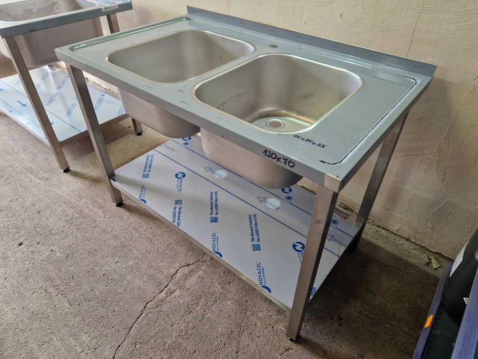 MEBLE GASTRONOMICZNE! Zlew 2 komorowy z półką Stół ze zlewem 3 lata GW