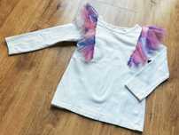 Biały longsleeve H&M z tiulowymi falbanami na rękawach rozm. 98-104