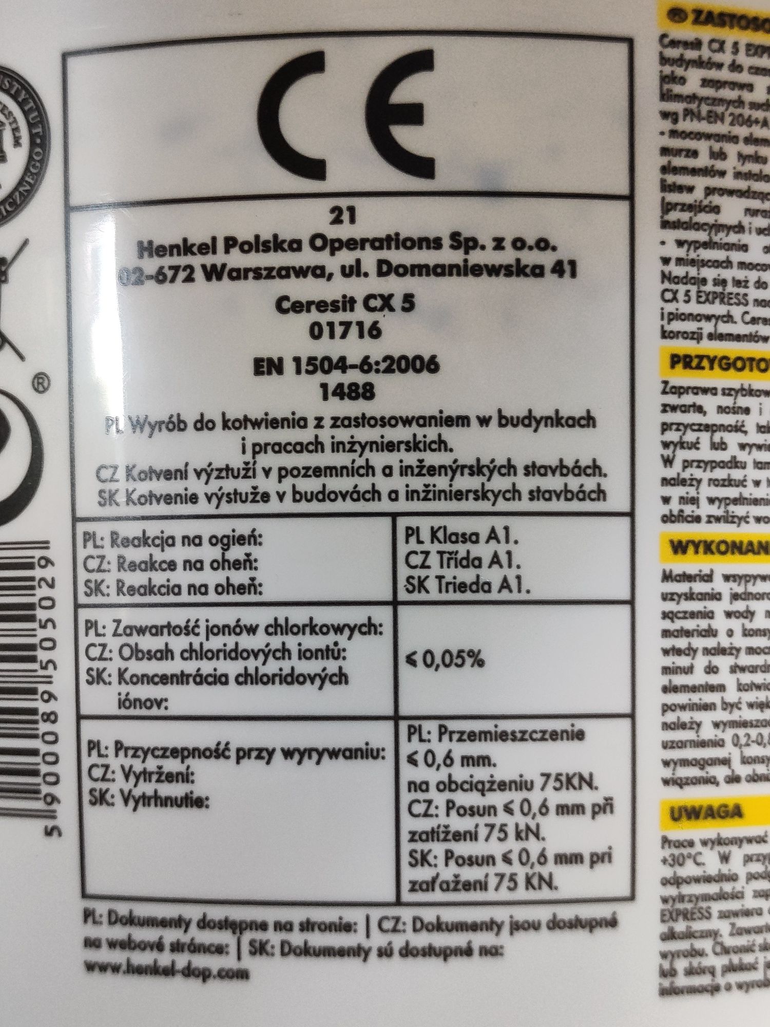 CX 5 express 5 minut Ceresit do montażu plastikowych i metalowych elem