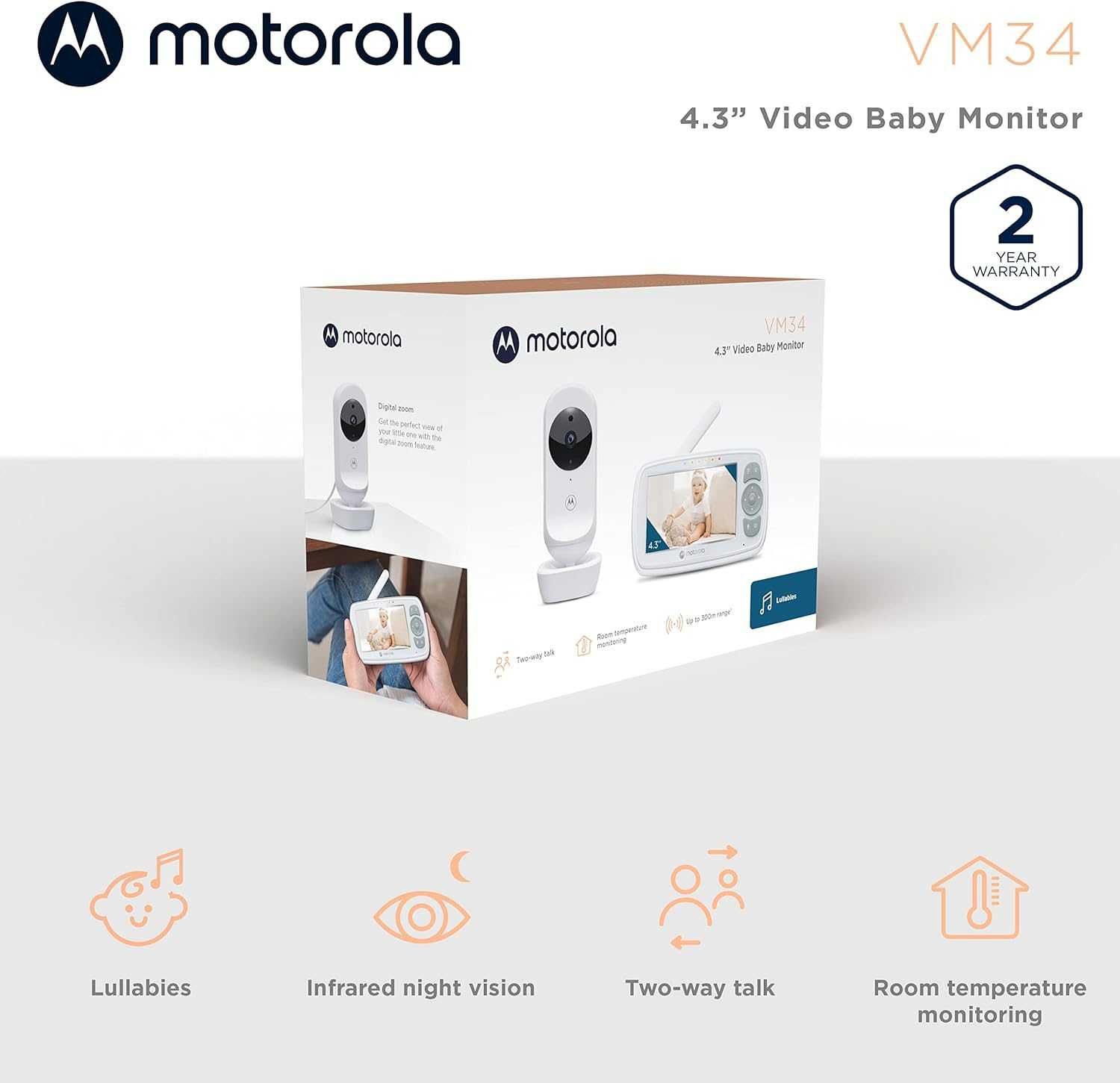 Motorola Nursery VM34 niania elektroniczna ekran 4,3 cala noktowizor