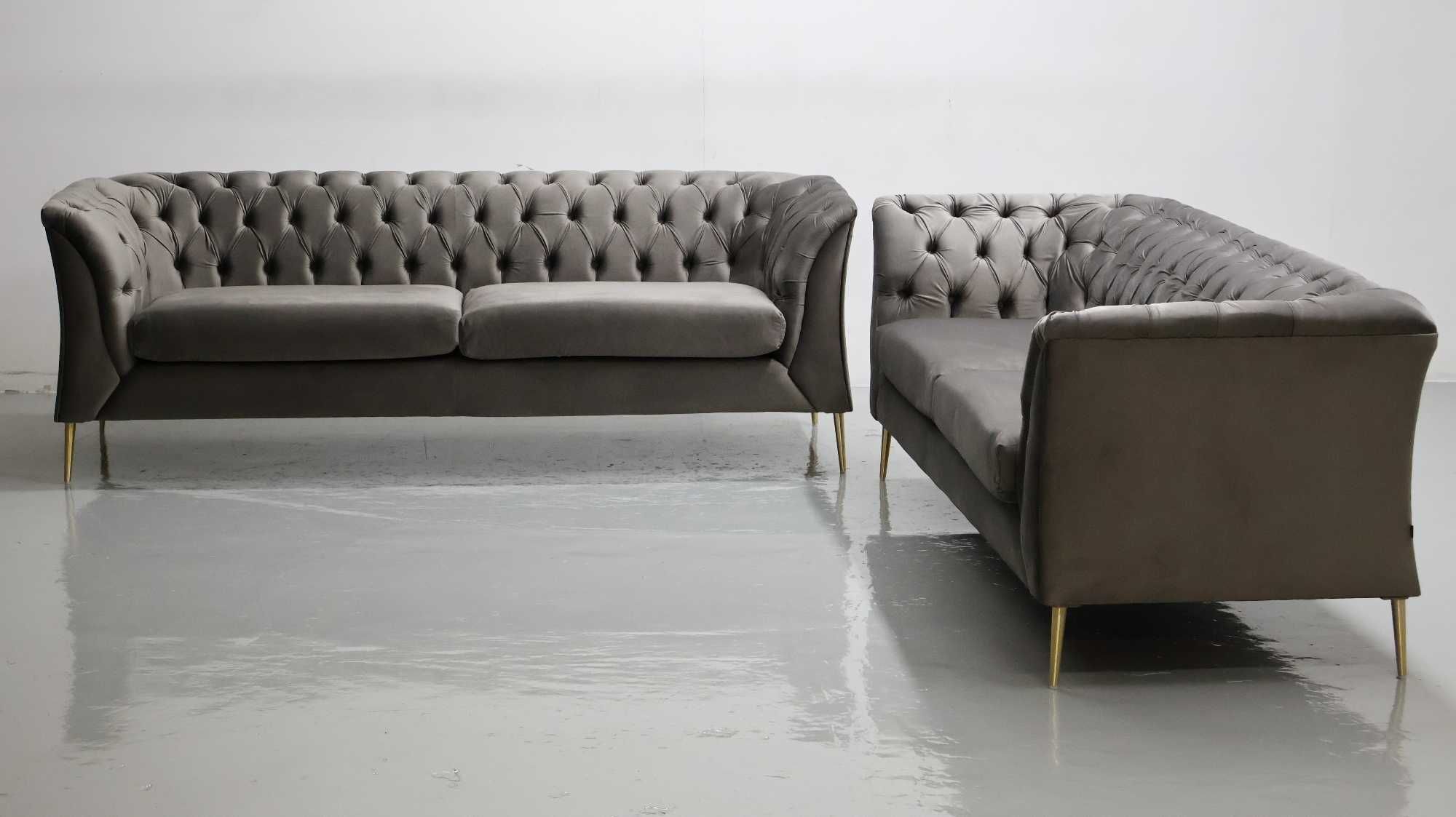 TBB DESIGN WIELKA SOFA 2+2 kanapa taupe welur złote nogi zestaw komple