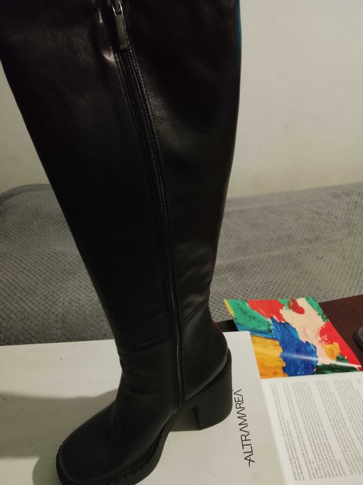 Kozaki skórzane czarne rozm 38 szeroki obcas