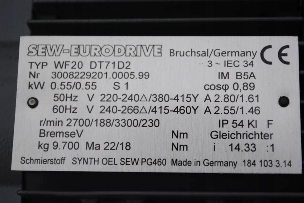 Motoreduktor kątowy 0.55kw. 188obr./min. Firmy SEW