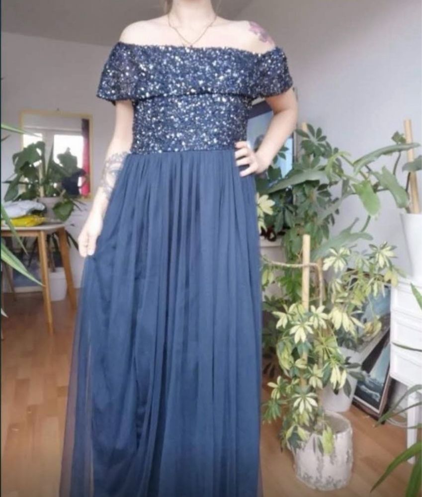 Maya deluxe cekinowa sukienka maxi hiszpanka tiulowa 46 3 xl asos luxe