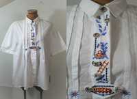 Tradycyjna koszula biała bawełna, Bawaria, Niemcy, haftowana Rz: L