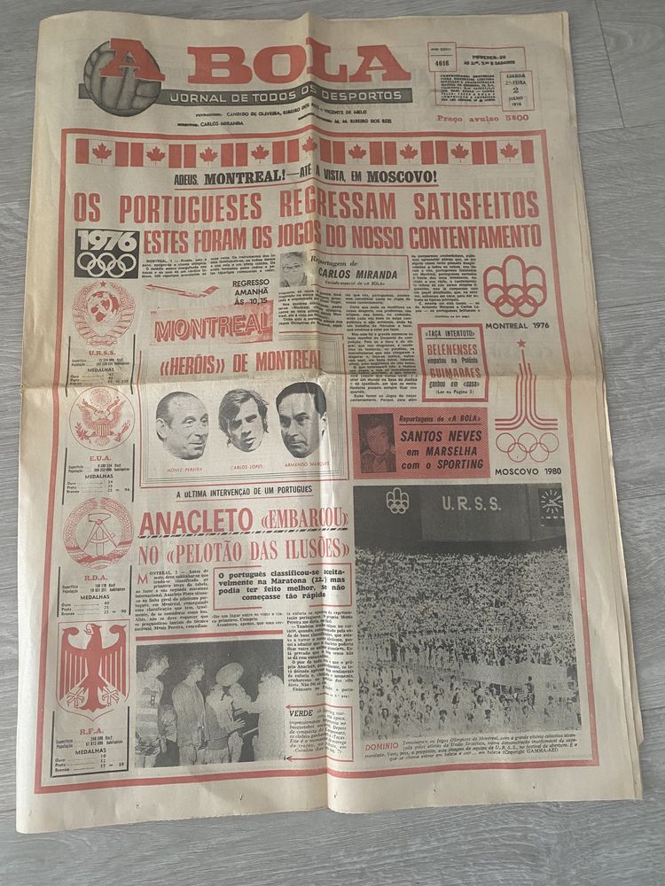 3 jornais de 1976 , vitória de Carlos lopes nos jogos olímpicos