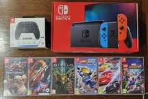 Nintendo Switch Neon Red & Blue - jak nowa + gry + nowy pad nano