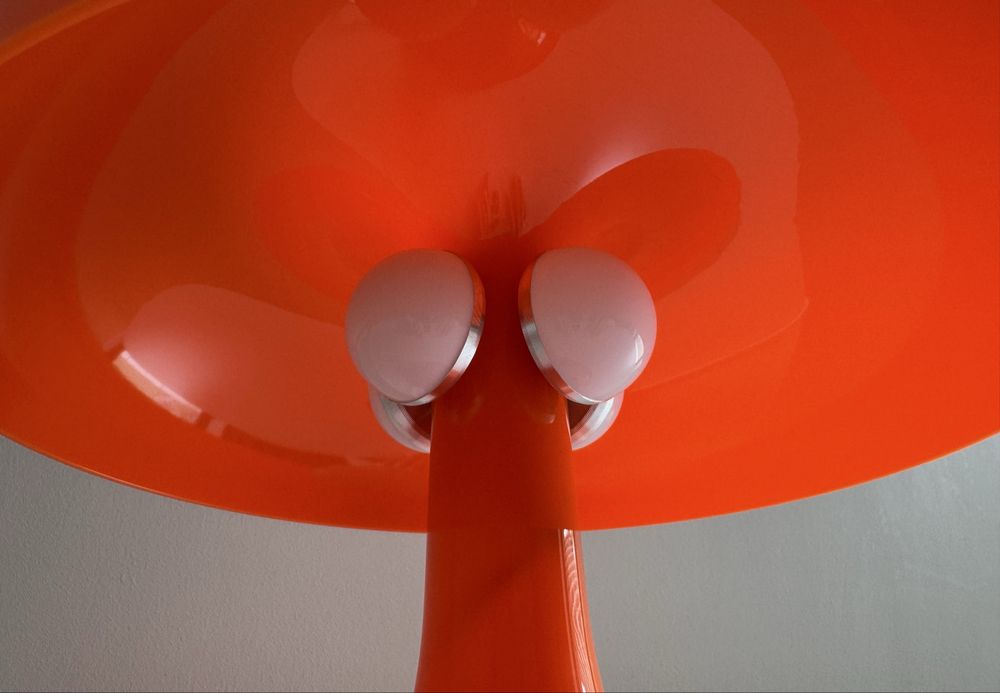 Designerska, pomarańczowa lampa stołowa 3 temperatury światła 33x22 cm