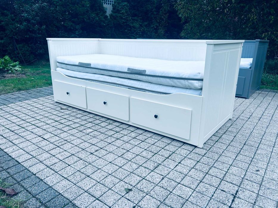 IKEA HEMNES Łóżko Leżanka z 3 szufladami, 2 materace, białe Transport