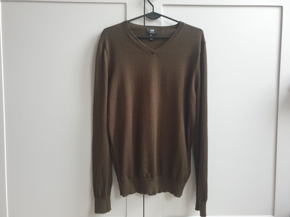 Męski sweter wełniany merino H&M M khaki