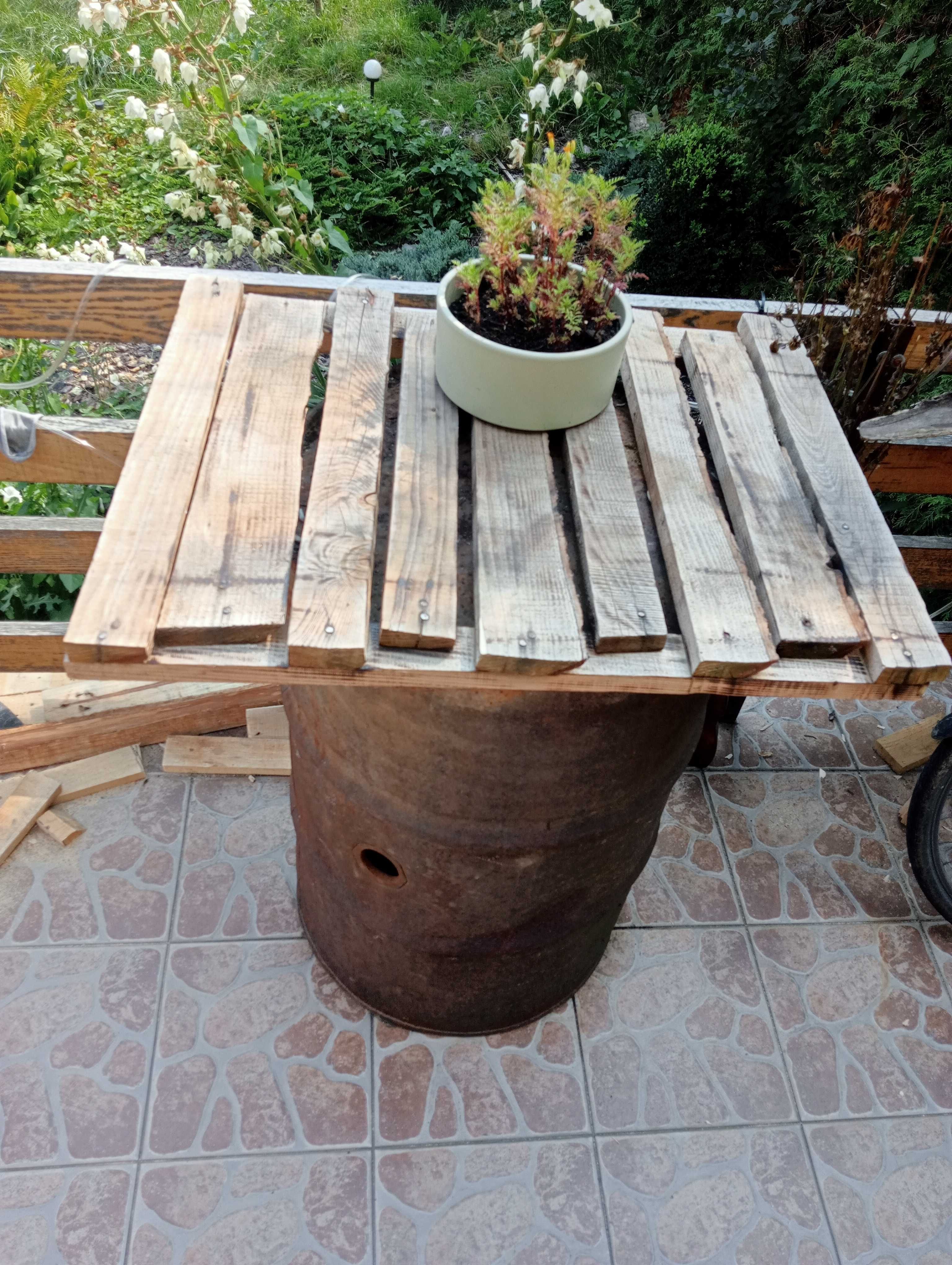 designerski stolik beczka handmade