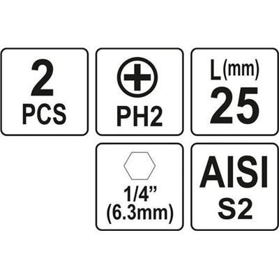 Bity 1/4 25mm ph2 2szt Yato