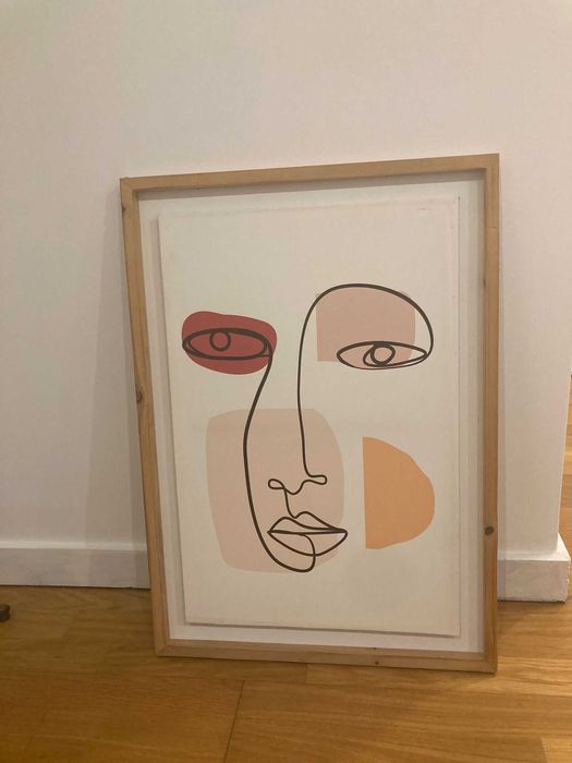 Dois quadros em tela no estilo "line art".