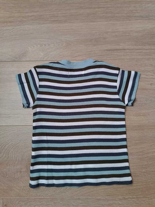 Bluzka koszulka t-shirt paski biały mięta granat brąz 'Little One' 80