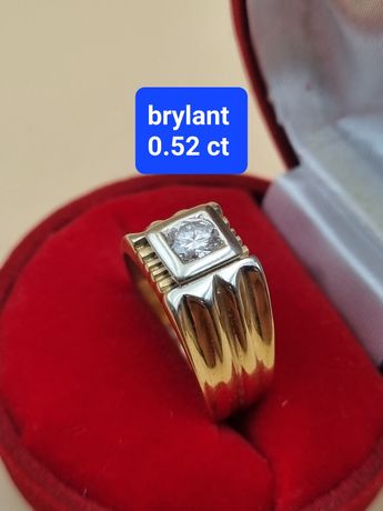 złoty męski sygnet  pr750 18K Waga 13,16 z brylantem 0,52 ct