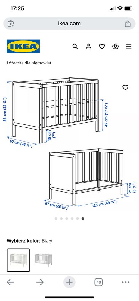 Ikea sundvik lóżeczko 60x120 cm