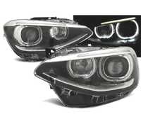 OTICAS FRONTAIS PARA BMW SERIE 1 F20 F21 OLHOS DE ANGEL LED FUNDO PRETO