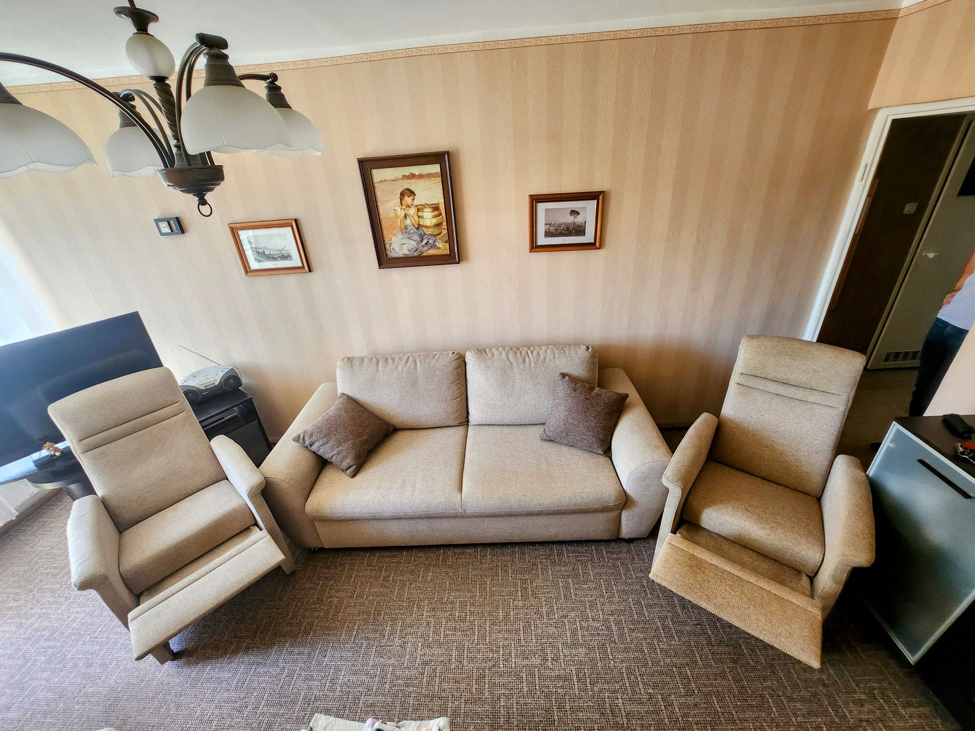 Zestaw wypoczynkowy sofa 2 fotele funkcja relaks