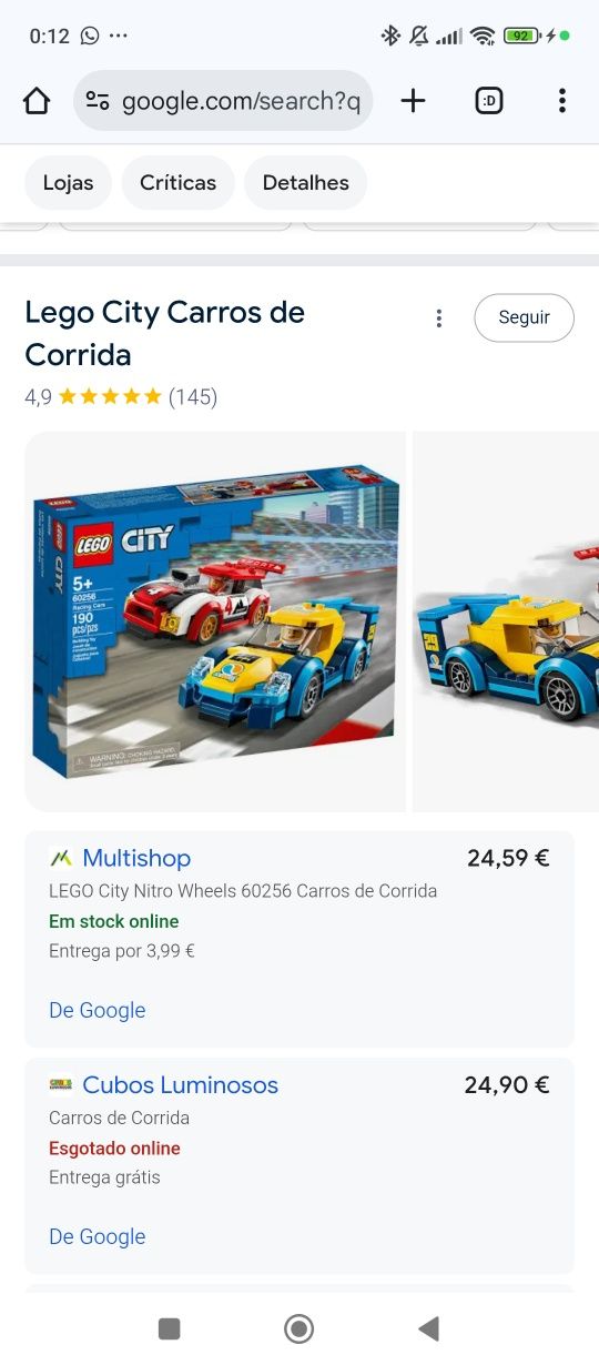 Lego city carros de corrida n. 60256