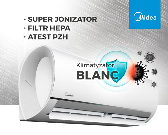 Klimatyzacja Klimatyzator Midea Blanc Breezeles Mission Save 7 lat gw.