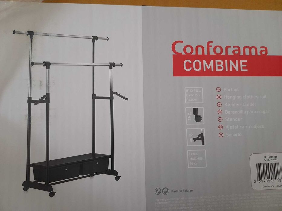 Cabide de quarto com rodas e gavetas de arrumação (novo)