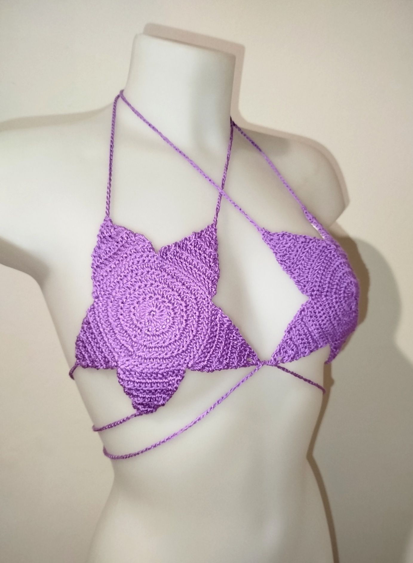 Top estrela de crochê roxo