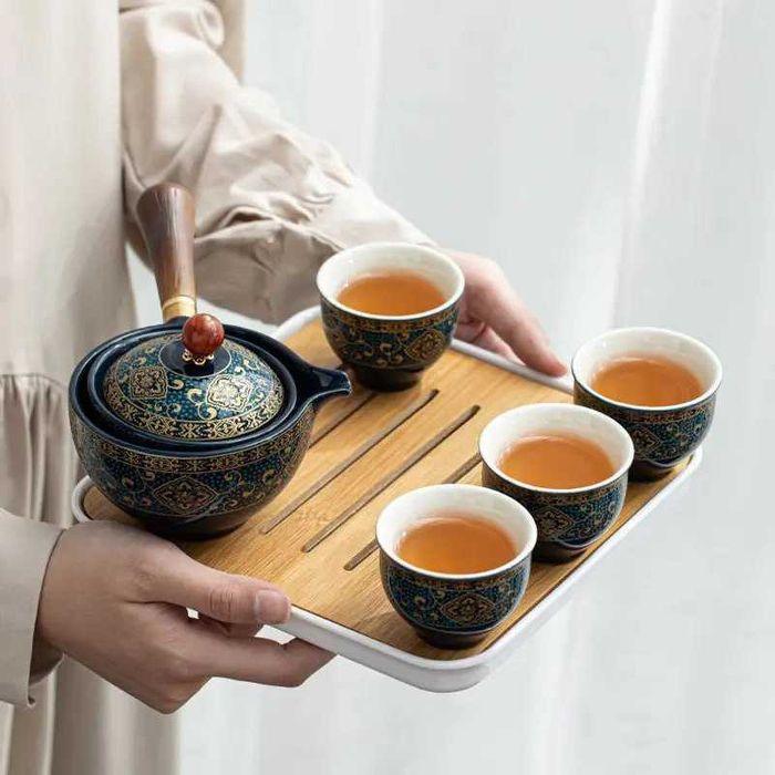 Дорожній набір для чайної церемонії Lesko blue керамічний 6 предметів