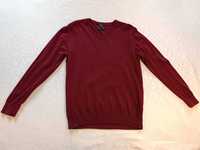 Bordowy sweter męski, rozmiar S, dekolt V