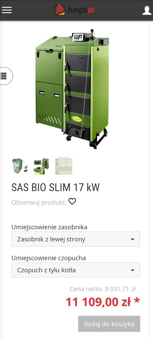 Sas bio slim 17kw klasa 4 pellet podajnik