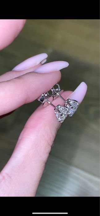 Серьги-гвоздики с муассанитом 1.00 карат GRA серебро 925