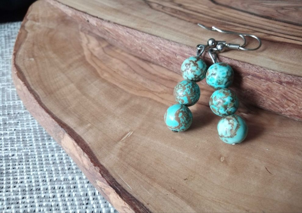 Kamienie szlachetne turkus kolczyki wiszące handmade