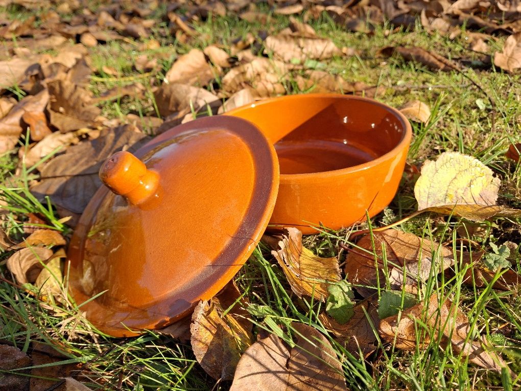 Naczynie ceramiczne, z pokrywką, pojemnik, kuchnia vintage,