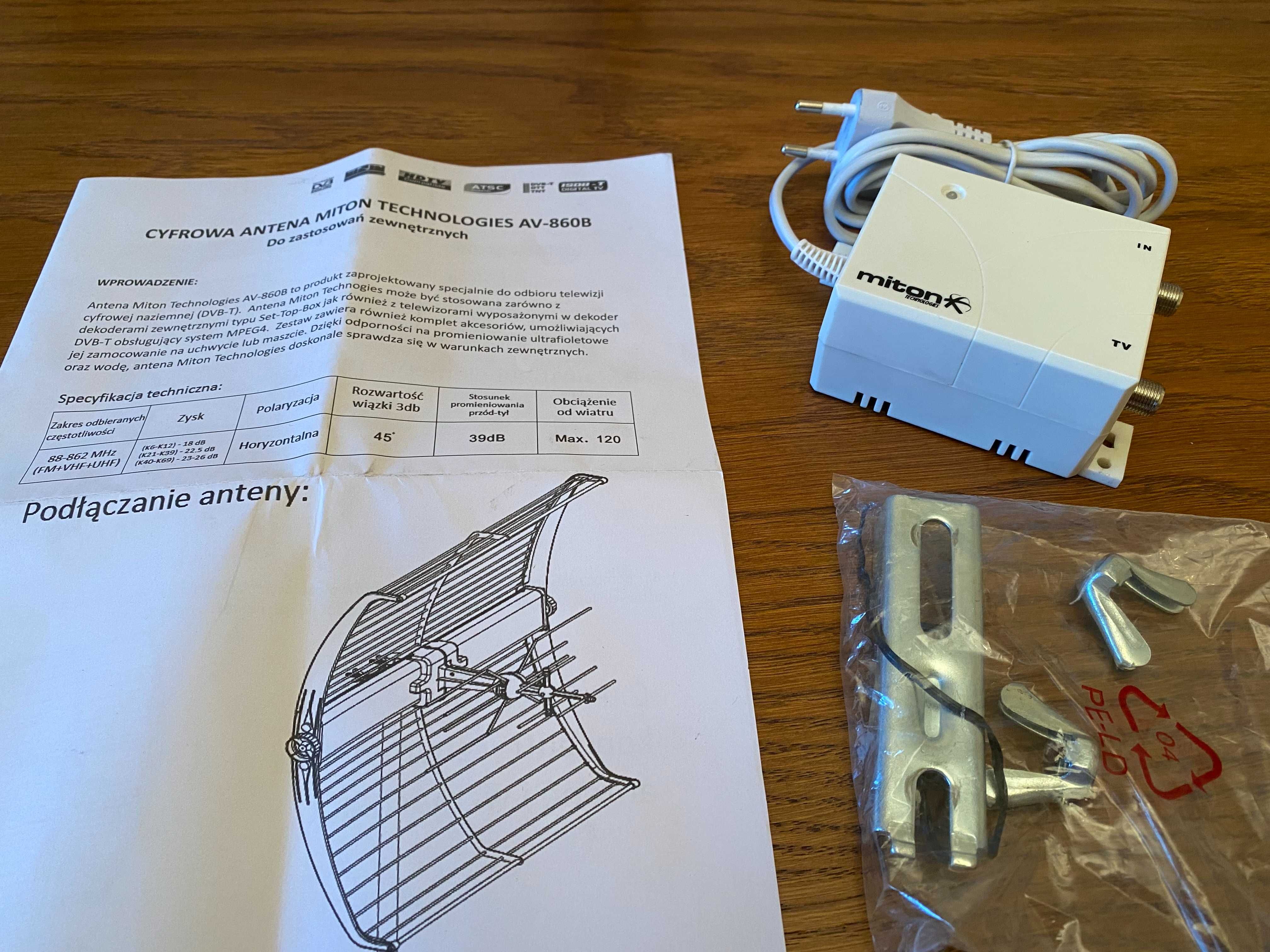 Antena cyfrowa MITON AV-860B plus dekoder telewizji cyfrowej