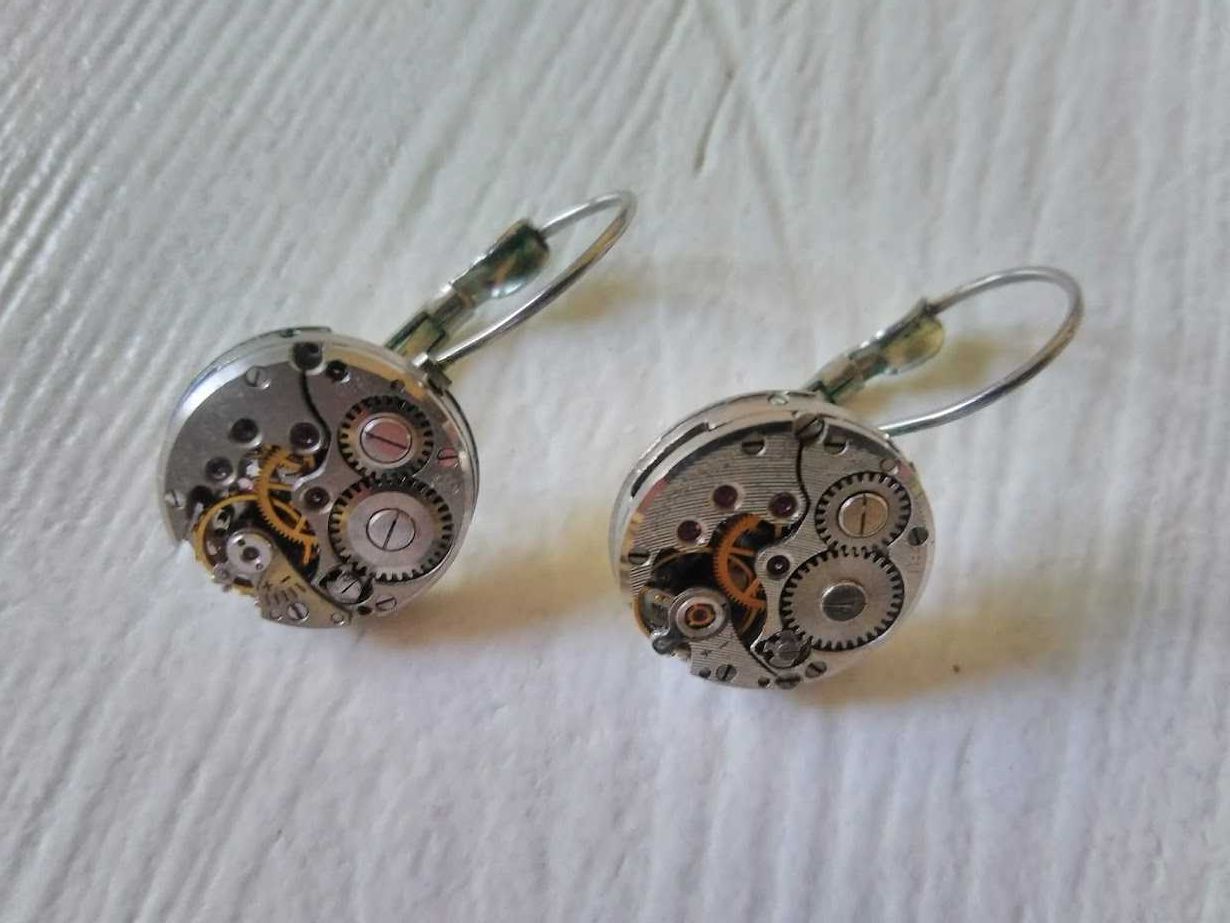 Kolczyki z mechanizmem zegarka HAND MADE