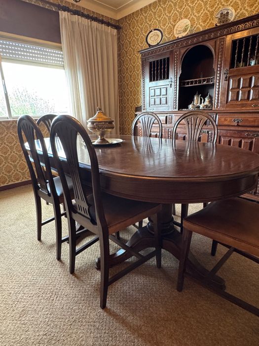 Mesa Jantar + Cadeiras Madeira Castanha